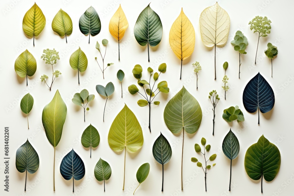Wall mural a vibrant abstract background image featuring an array of colorful leaves artfully laid flat against