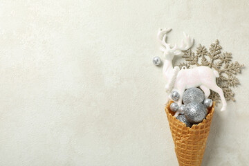 Crispy waffle cone with beautiful Christmas decorations