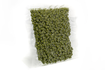 Green hop granules packed in transparent packaging