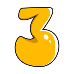 Isolated icon of cute cartoon yellow number 3. Clipart.