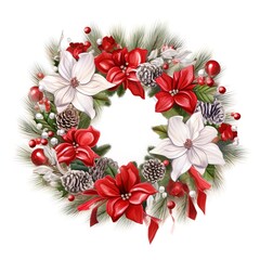 Christmas wreath, isolated on white. Christmas, New Year background, Banner, Decorations,