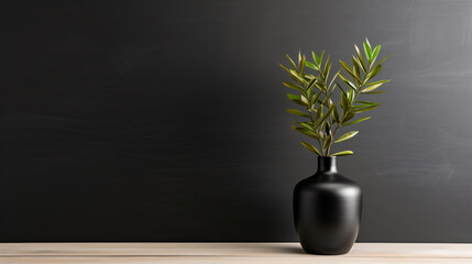 Black vase with plant
