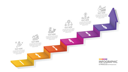 3d stair infographic elements design with 6 options, Steps or processes and marketing can be used for presentation.