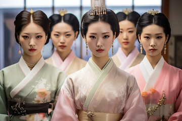Illustration of South Korean Women in traditional clothes