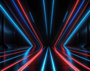 Abstract background of glowing lines and stripes, neon cyberpunk style. Generated AI