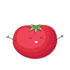 Vector Illustration of Children Healthy Nutrition with a Cute Cartoon Funny Tomato. Baby Vegetable Character or Mascot