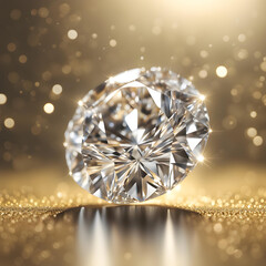 Fototapeta premium Round cut diamond on golden sparkling particle background