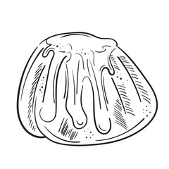 Sketch doodle illustration Rum Baba. Bundt Cake with Sugar Glaze. Sweet Pastries dessert hand drawn Isolated on a White background. For menus, flyers, design.