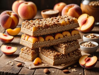 Obraz na płótnie Canvas Sweet treat, pie, sweet with peach on a wooden table