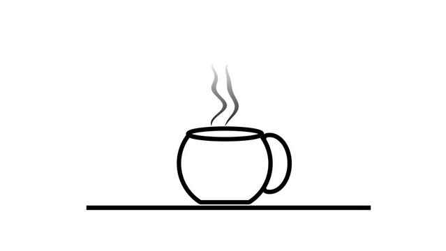 Coffee cup line icon drawing animated on white background.