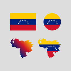 Venezuela national map and flag vectors set....
