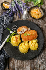 Fried cod fillet served.