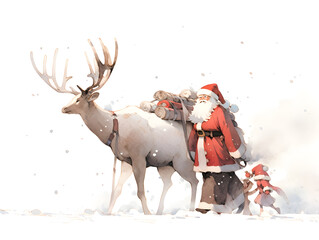 トナカイと歩くサンタクロース