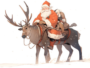 トナカイと歩くサンタクロース