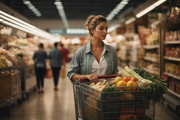woman at supermarket - Powered by Adobe