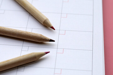 Calendar with pencils. Planning concept