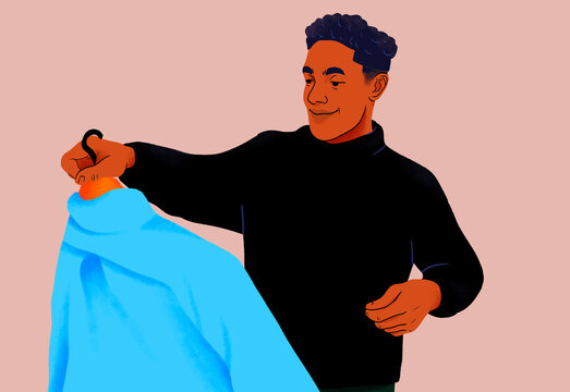 Man shopping for shirts, illustration