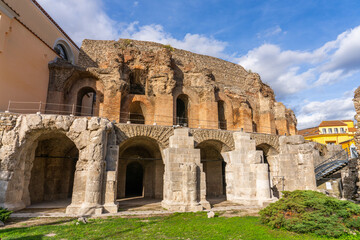 Benevento, Italy, 26 october 2023 - Remains of the Teatro romano di Benevento (Roman theater of)