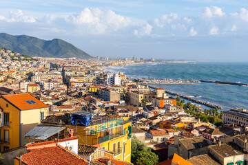 Salerno, Italy, 27 october 2023 - Overview of the Italian city of Salerno at the start of the...