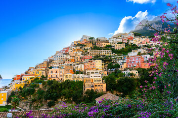 Postiano Italy, 29 october 2023 - The town of Positano on the Amalfi coast seen from uphill