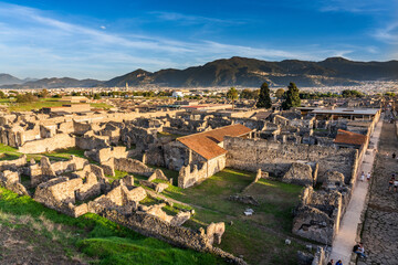 Fototapeta na wymiar Pompeii, Italy, 30 october 2023 - Overview of the old town of Pompeii