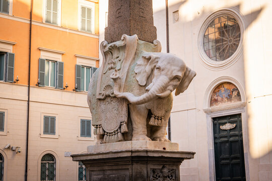 Rome, Italy, 8 november 2023 - The Elephant and Obelisk (Obelisco della Minerva) on the Piazza della Minerva