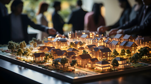 Business meetings about building, real estate