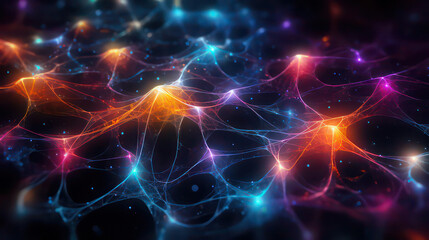 Naklejka premium abstract background with space. Neon colored. Interconnection. AI learning. Artistic. Technology wallpaper.