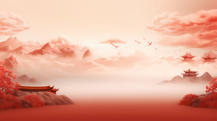 Ancient Chinese architecture background poster web page PPT, red background