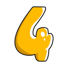 Isolated icon of cute cartoon yellow number 4. Clipart.