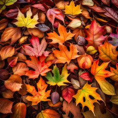 Vibrant and multicolored leaves carpeting the ground, showcasing the splendor of a crisp fall day.