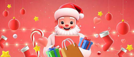  New Year's Eve gift giving ideas with online shopping and special discount celebration promotions. snow, family, smartphone, online marketplace, greeting, holiday, festival. heart, 3D rendering