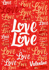 Text love illustration  white and orange  red background  graffiti style