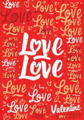 Text love illustration  vector white and orange  red background  graffiti style