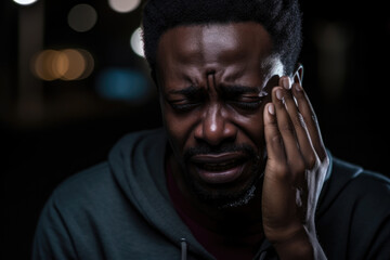 Man crying with hand on face. The concept is personal sorrow.
