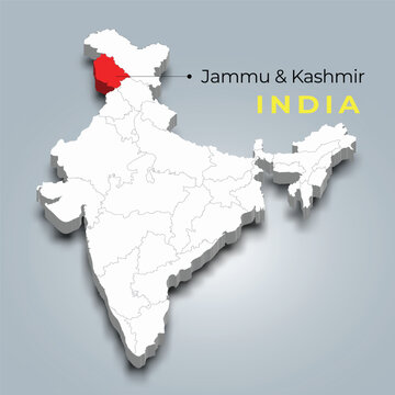 Jammu & Kashmir map location in Indian 3d isometric map. Jammu & Kashmir map vector illustration