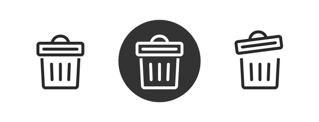 Trash bin can icon vector simple glyph graphic, rubbish garbage junk bucket solid line outline art stroke design set, dust trashcan as delete clean remove ui button pictogram image clipart symbol - obrazy, fototapety, plakaty