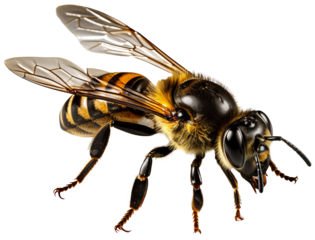Bee close-up in profile. Isolated on a transparent background