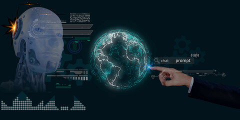 business man chat with AI maing prompt  order aitificial intelligence designed algorithm for...
