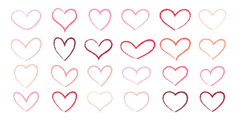 Hearts line in different shape. Valentines day symbol. Hand drawn doodle. Hearts template.