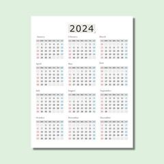 2024 Calendar Planner Templates including spaces for a company logo and photo. Simple full page poster calendar in vector format with Sunday as the start of the week.