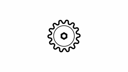 Black gears starts spinning spins and stops icon on a white color background.