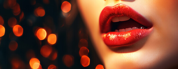 Sensual female lips with bokeh and copy space.