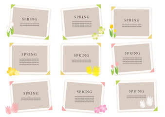 チューリップや桜の春の花のフォトフレームセット　春　季節　写真　フレーム　飾り