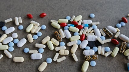 Multiple Kinds of Drug Pill Capsules Medicine on Table