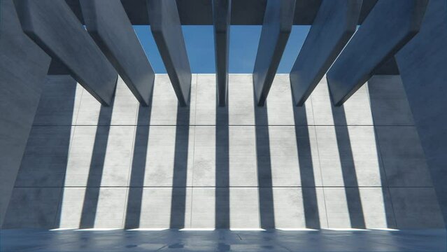 Abstract time-lapse motion graphic of flying into industrial concrete background