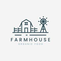 farm house minimalist logo vector illustration template design. with windmill and fence icon