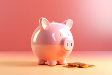 piggy bank with a gold coin above it on background