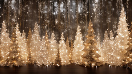 golden Christmas tree background. Generative AI image.