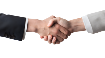 businessmen shaking hands together isolated on transparent background